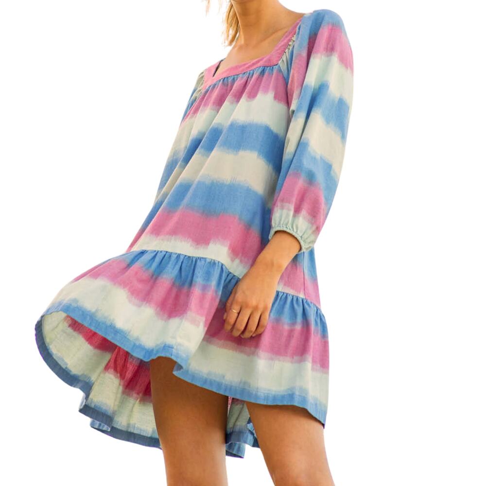 Outerknown Miro Organic Cotton Dress Soft Pink/Blue/Cream NWT Size S